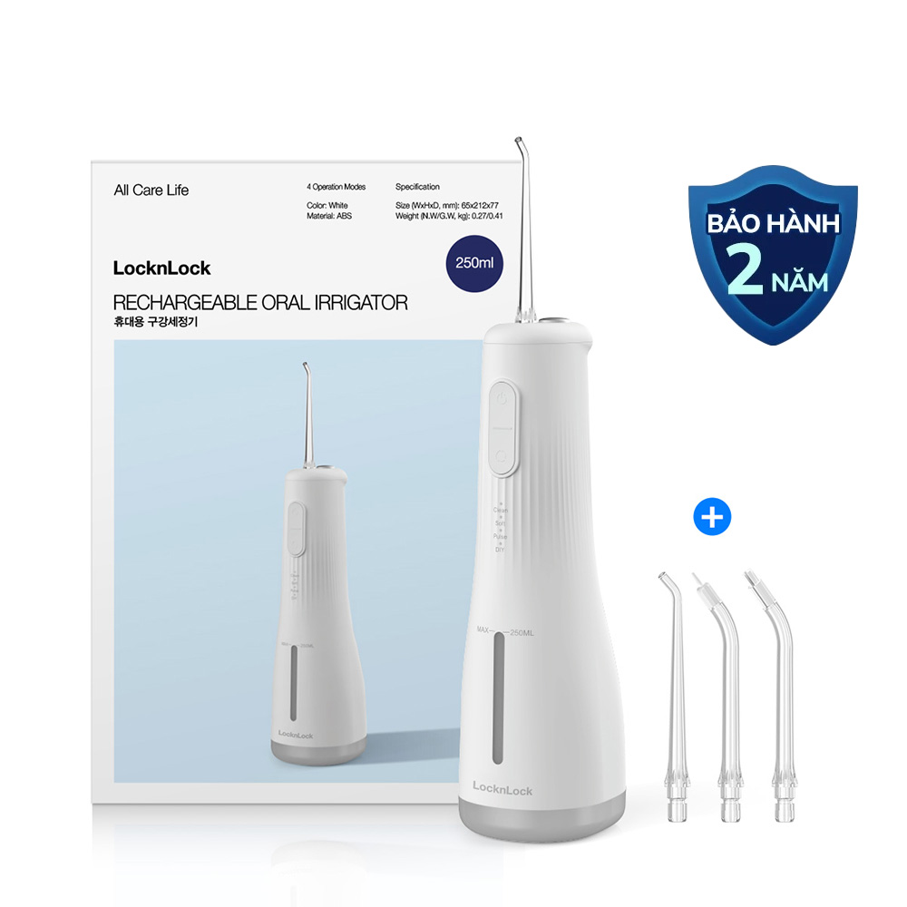 Máy Tăm Nước LocknLock Rechargeable Oral Irrigator 3.7V, 8W, 250Ml - Màu Trắng - ENR154WHT, , large image number 0